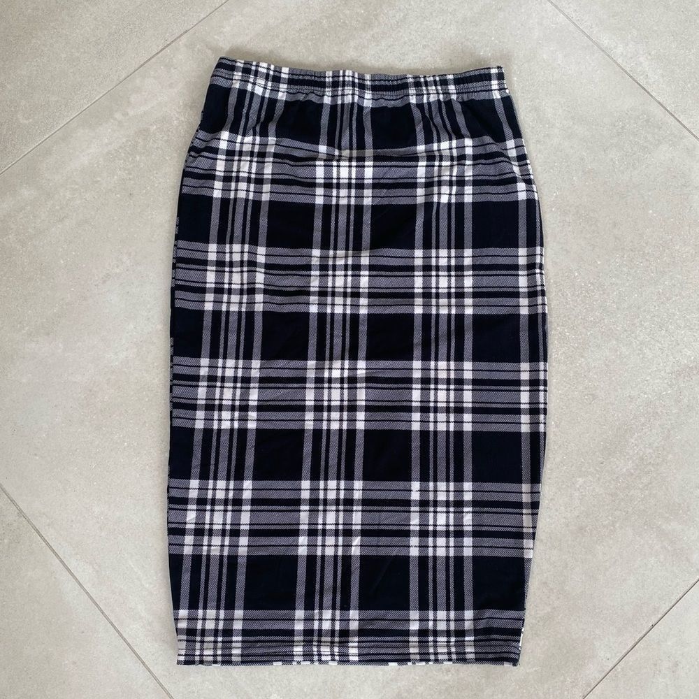Black & White Plaid MIDI Skirt